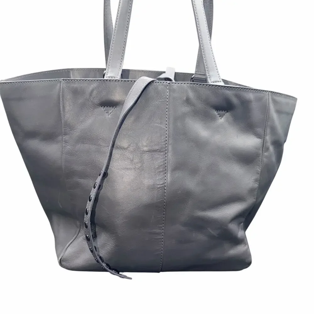 DKNY Gray Leather Studded Tote Shoulder Bag Large